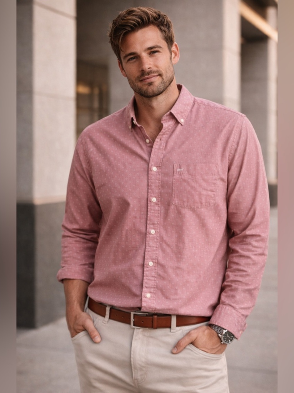 Abercrombie & Fitch Pink Button Down Shirt Men’s Muscle Fit Long Sleeve Pattern